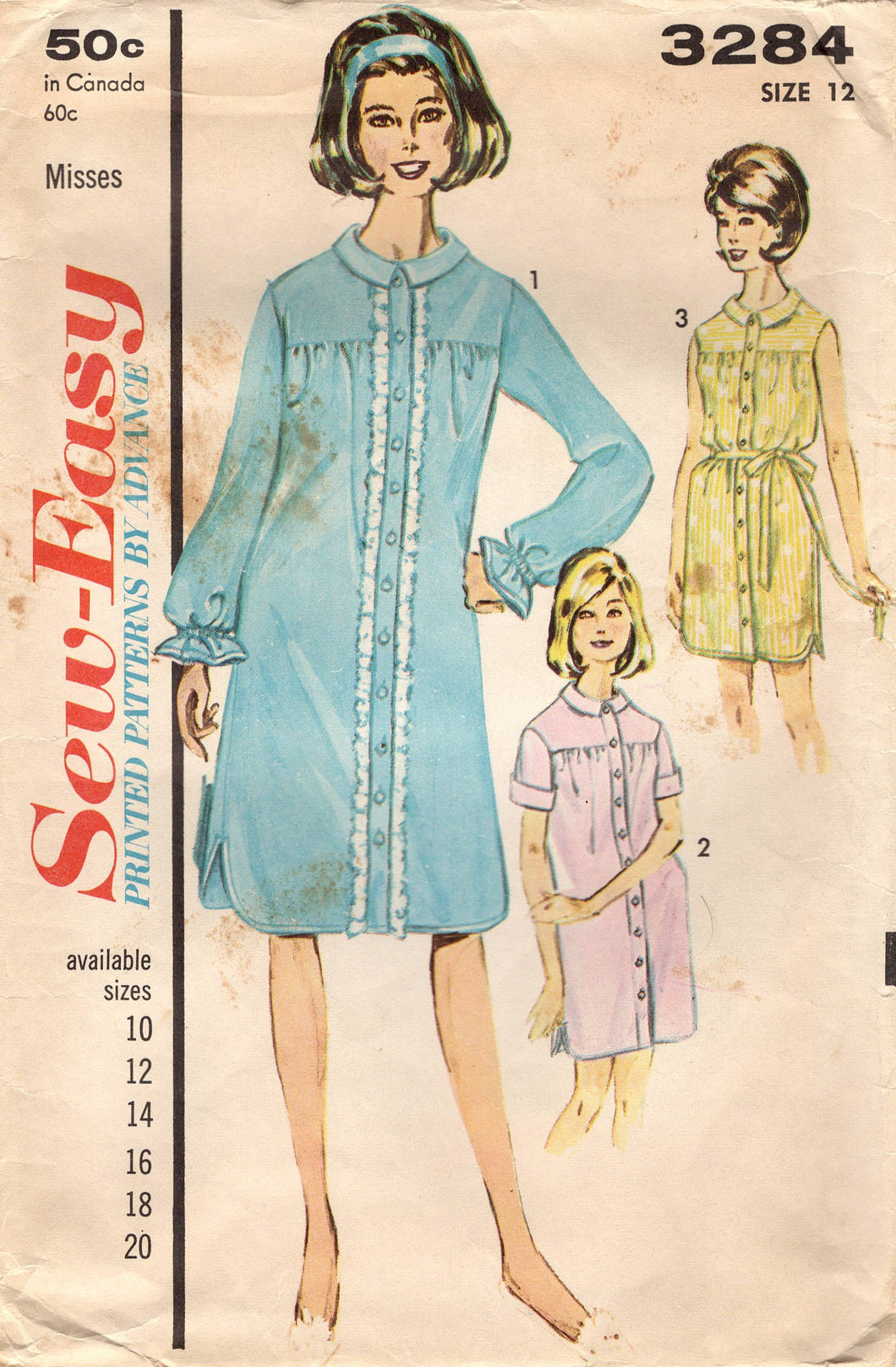 1960's Advance Button Up Night Shirt pattern - Bust 32