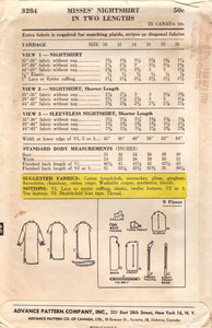 1960's Advance Button Up Night Shirt pattern - Bust 32" - No. 3284