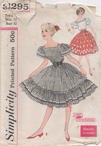1950's Simplicity Teen Blouse and Gathered Skirt with Ruffle band - Bust 32" - No. 3295