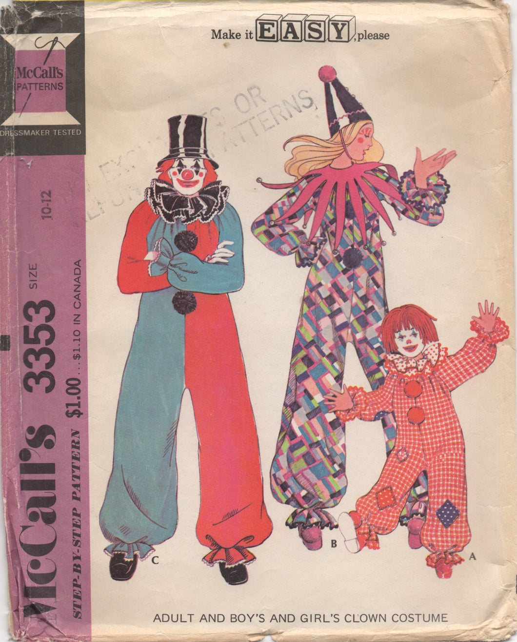 1970’s McCall's Child's Clown Costume, Ruffle and Collar pattern - Chest 28.5-30” - No. 3353