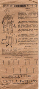 1920's Excella Child's Slip-On Yoked Dress Pattern and Bloomers - Chest 26" - No. E2739