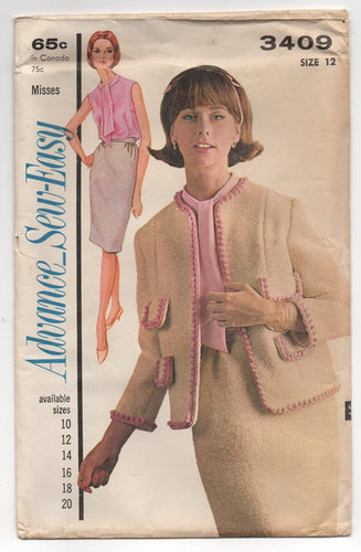 1960's Advance Two Piece Suit with Blouse Pattern - Bust 32