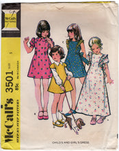 1970's McCall's Child's Maxi or Tunic Princess line Dress with Ruffle Accent and Juliet or Puff Sleeve pattern - Chest 24" - No. 3501