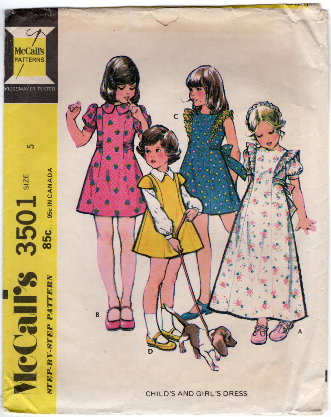 1970's McCall's Child's Maxi or Tunic Princess line Dress with Ruffle Accent and Juliet or Puff Sleeve pattern - Chest 24