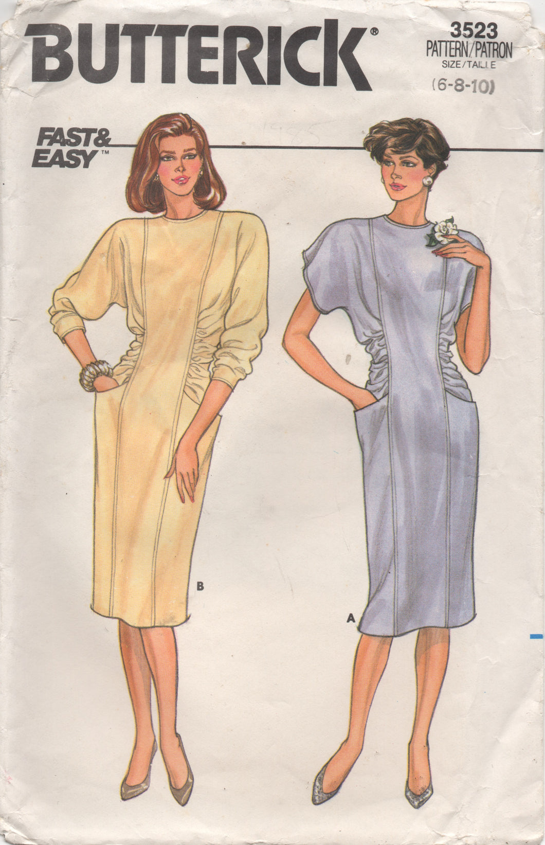 1980's Butterick One Piece Dress with Gathered sides and Pockets - Bust 30.5-31.5-32.5
