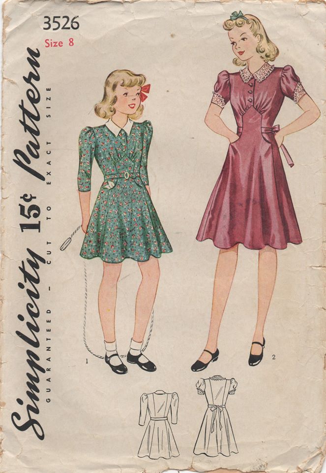 1930's Simplicity Girl's One Piece Dress with Raised Skirt Panel - Chest 26" - No. 3526