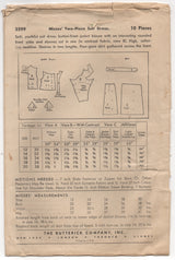 1940's Butterick Suit Dress with Detailed Bodice and Gathered Skirt - Bust 34" - No. 3599