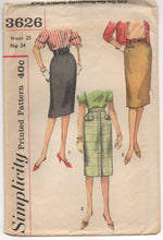 1960's Simplicity Slim Skirt with 3 Pocket Styles - Waist 25" - No. 3626
