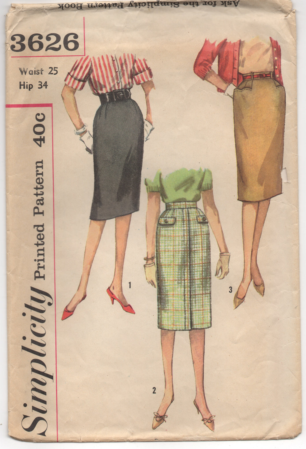1960's Simplicity Slim Skirt with 3 Pocket Styles - Waist 25