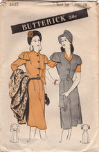 1940's Butterick One Piece Shirtwaist Dress with Cape Sleeve & Exterior darts - Bust 36" - No. 3632