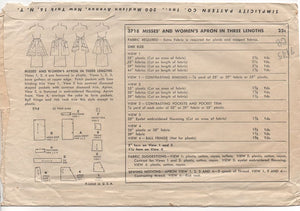 1950's Simplicity Half Apron with Diamond Pockets - OS - No. 3718