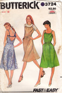 1980's Butterick Fit and Flare Low Back Dress Pattern with Tie Back - Bust 36" - No. 3724