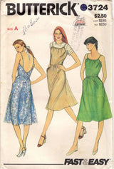 1980's Butterick Fit and Flare Low Back Dress Pattern with Tie Back - Bust 31.5-32.5" - No. 3724