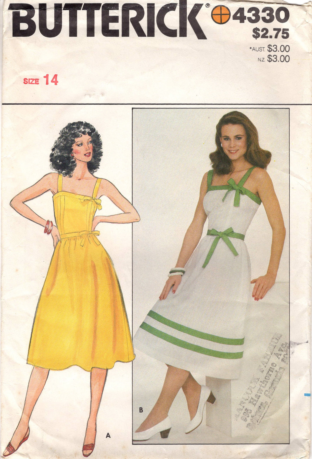 1980's Butterick Fit and Flare Dress Pattern with Bow Detail - Bust 36