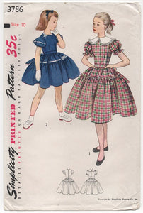 1950's Simplicity Girl's One Piece Dress with puff sleeves and collar - Bust 28" - No. 3786