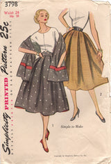 1950's Simplicity Softly Pleated Skirt with Raised Waistband Pattern - Waist 24" - no. 3798