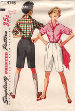 1950's Simplicity Button-Up Blouse with Elbow Length Sleeves and High Waisted Shorts Pattern - Bust 30" - No. 4746