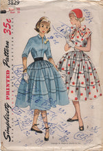 1950's Simplicity One Piece Dress with Pussy Bow and tiered skirt - Bust 28" - No. 3829