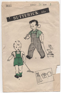 1940's Butterick Boy's Overall and Shirt - Chest 21" - No. 3833