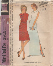 1970's McCall's Two Piece Dress with Slit Skirt and Blouse with Rolled Collar - Bust 32.5" - No. 3915