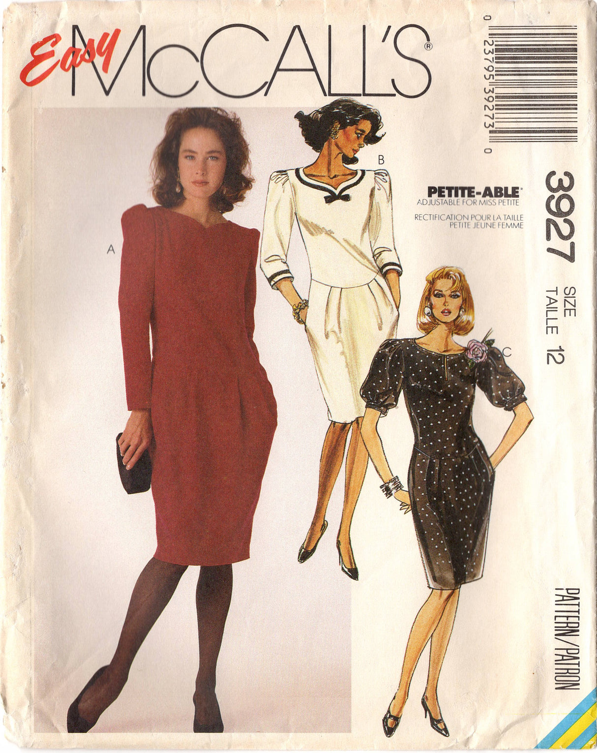 1980's McCall's Boat Neckline Dress with Drop Waist Pattern - Bust 34" - no. 3927