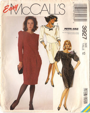 1980's McCall's Boat Neckline Dress with Drop Waist Pattern - Bust 34