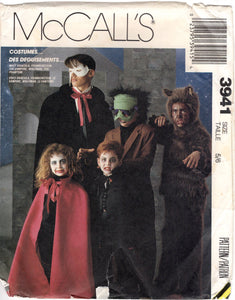 1980's McCall's Child's Monster Costume, Vampire, Frankenstein, Were Wolf, Masked Villian - Size 2/4, 5/6, 8/10- No. 3941