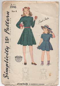 1940’s Simplicity Girl’s One Piece Dress with Four Pockets - Breast 26” - No. 3946