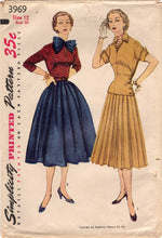 1950's Simplicity Pleated Skirt, Blouse, Overblouse with Detachable Bow pattern - Bust 30" - No. 3969