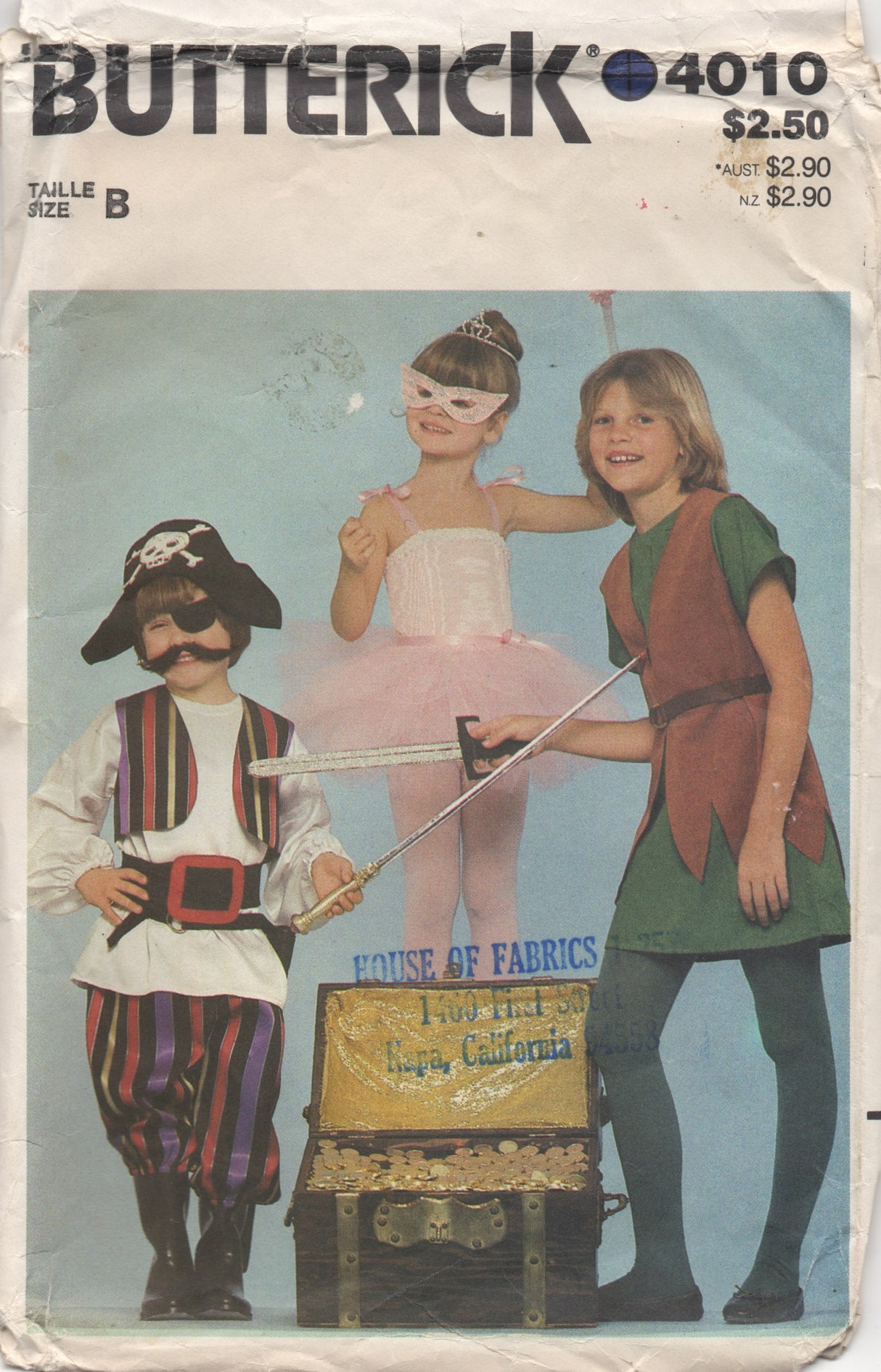 1980's Butterick Pirate, Peter Pan and Fairy Costume set - Size 3-6x - No. 4010