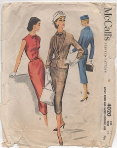 1950's McCall's One Piece Slim Fit Dress and Jacket with Self Collar - Bust 34" - No 4020