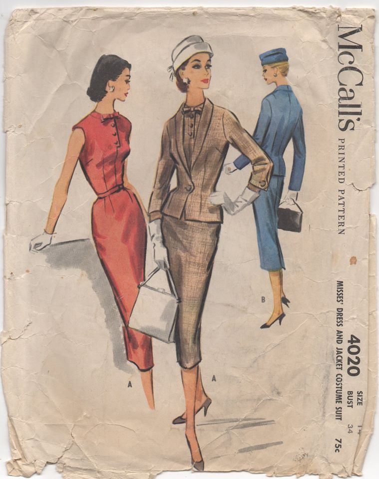 1950's McCall's One Piece Slim Fit Dress and Jacket with Self Collar - Bust 34