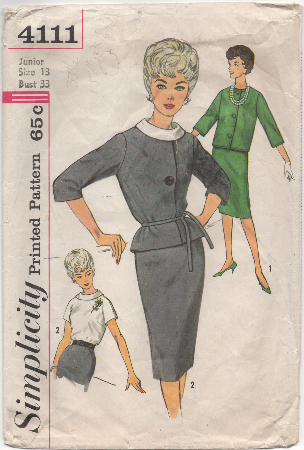 1960's Simplicity Suit Dress with Rolled Collar - Bust 33
