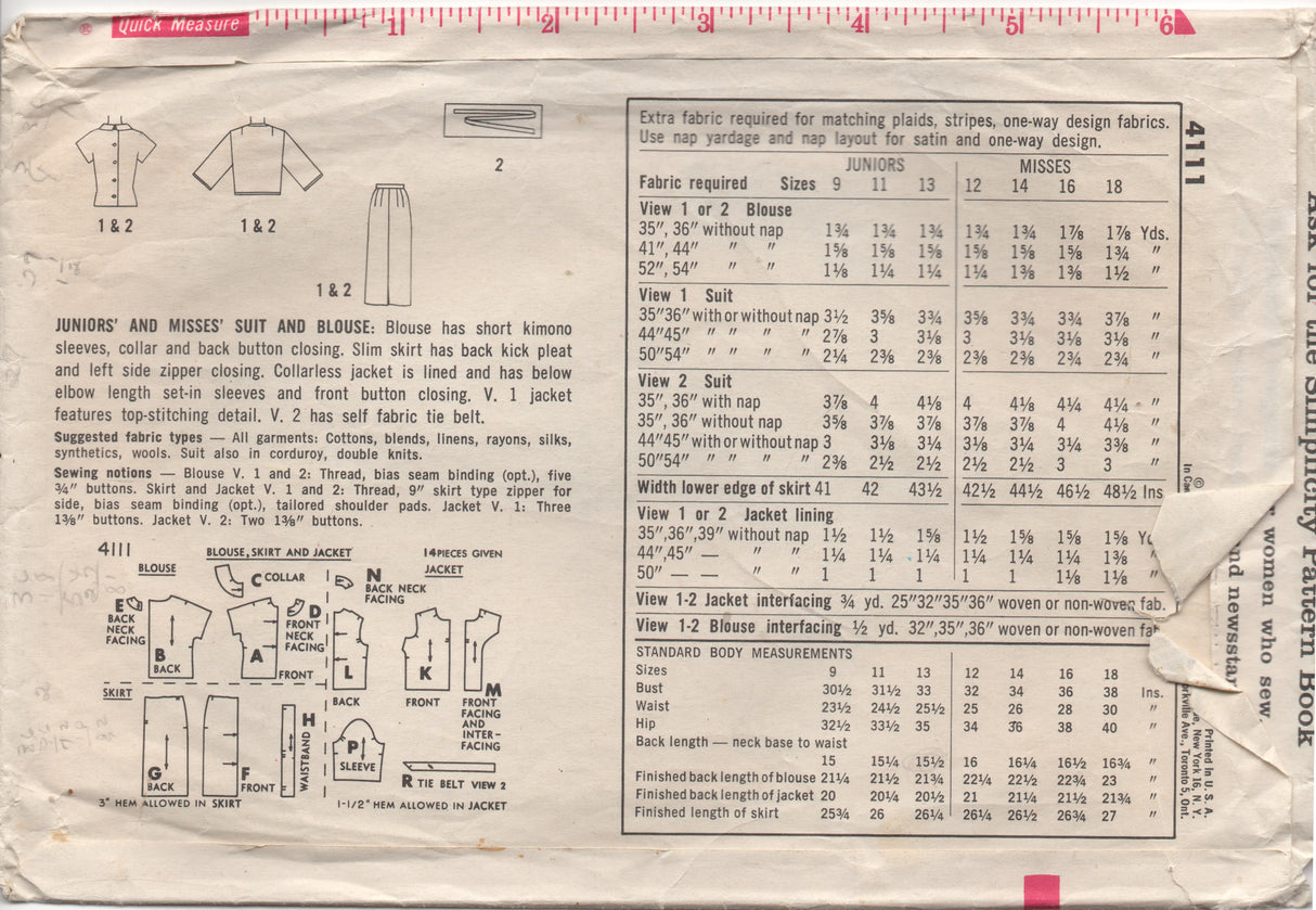 1960's Simplicity Suit Dress with Rolled Collar - Bust 33" - No. 4111