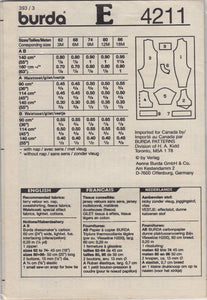 1990’s Burda Baby's Zip-Front Jumpsuit with Attached Vest - 3m -18m - No. 4211