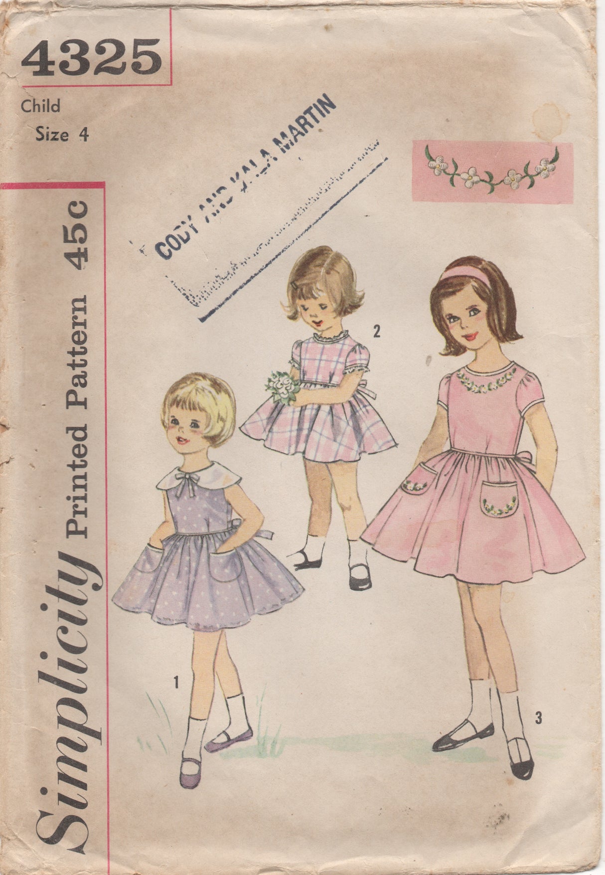 1960's Simplicity Girl's One Piece Fit and Flare Dress with Floral Transfer - Chest 23" - No. 4325