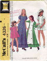 1970's McCall's Child's Maxi or Tunic Princess line Dress with Juliet or Puff Sleeve pattern - Chest 23" - No. 4326