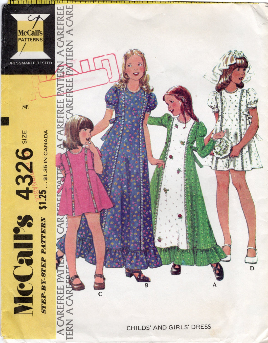 1970's McCall's Child's Maxi or Tunic Princess line Dress with Juliet or Puff Sleeve pattern - Chest 23