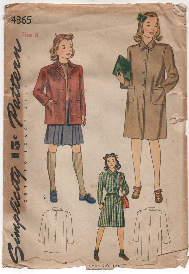 1940's Simplicity Girl's Coat with self-drafted belt Pattern - Bust 26
