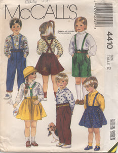 1980's McCall's Child's Blouse, Suspended Skirt, Shorts and Pants - Chest 21" - No. 4410