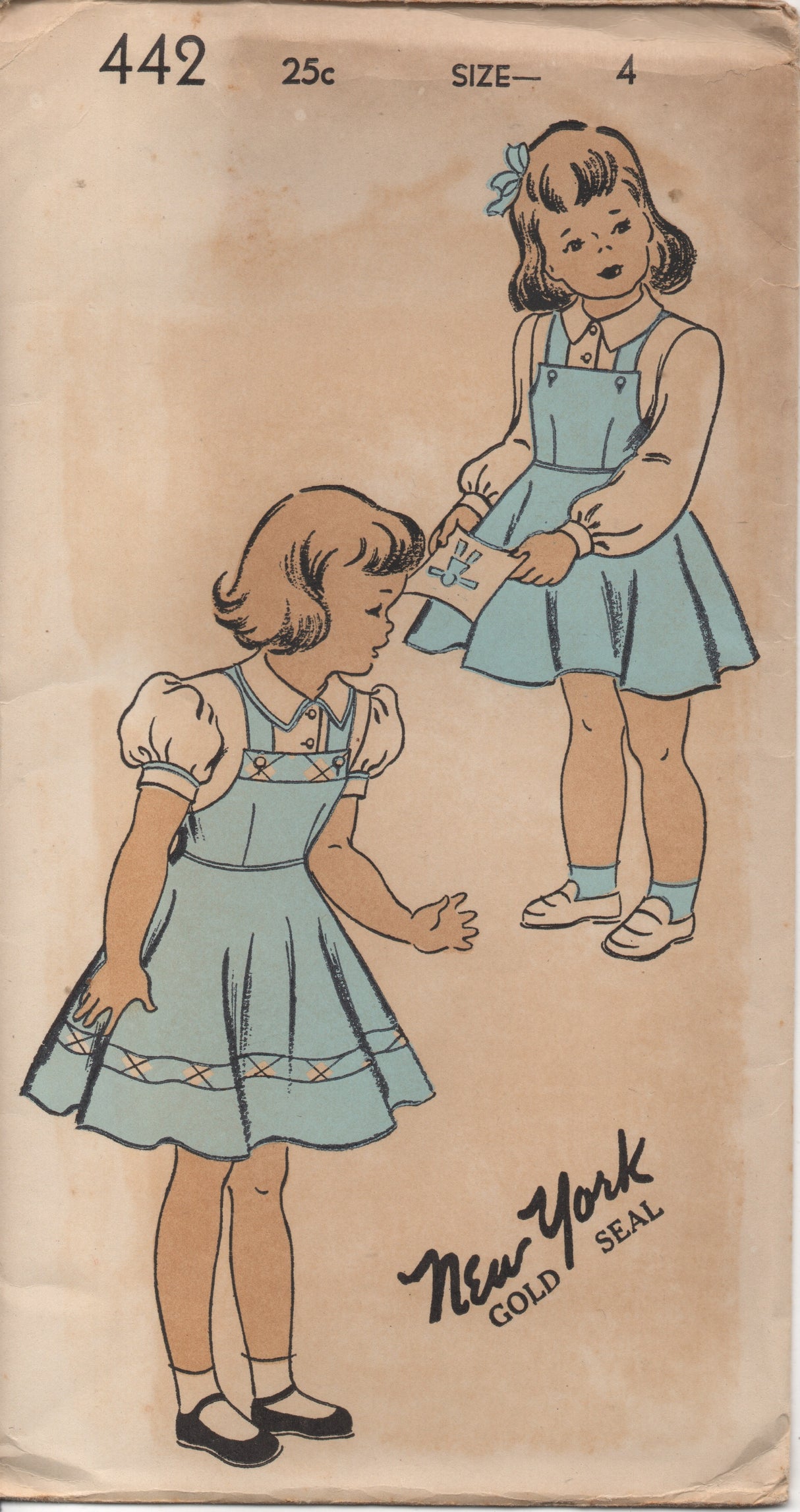 1950's New York Girl's One Piece Dress with Suspenders and Blouse in Two styles - Breast 23" - No. 442