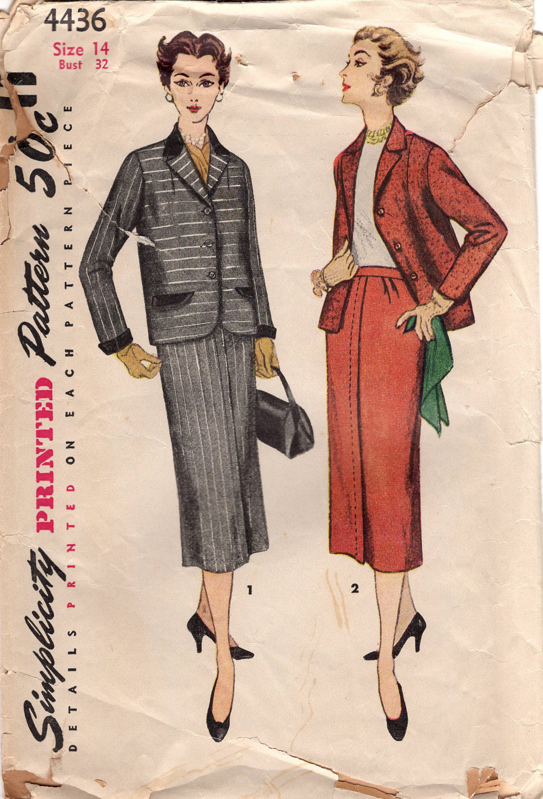 1950's Simplicity Two Piece Boxy Suit Dress Pattern - Bust 32