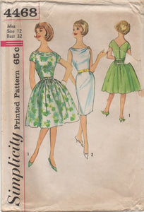 1960's Simplicity One Piece Dress with Slight Cowl Neckline and Two Skirts - Bust 32" - No. 4468