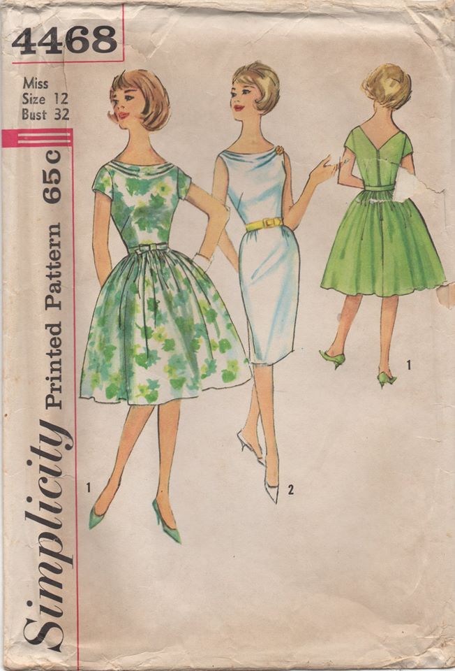 1960's Simplicity One Piece Dress with Slight Cowl Neckline and Two Skirts - Bust 32