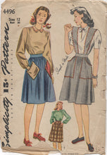1940’s Simplicity Blouse, Jumper or Skirt with Large Pockets - Bust 30" - No. 4496