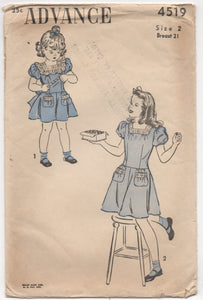 1940's Advance Child's One Piece Tie-Back Dress with basket pockets - Chest 21" - No. 4819