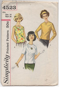 1960’s Simplicity Blouse in with three sleeve lengths - Bust 34" - No. 4523