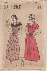 1940's Butterick One Piece Maternity Dress with Drawstring Waistline and Tie Accent - Bust 32" - No. 4550