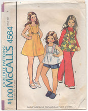 1970's McCall's Girl's One Piece Dress, Shorts, Pants, and Top Pattern - Bust 26" - No. 4564