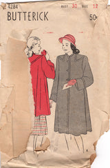 1940's Butterick Flare-back Coat Pattern - Bust 30" - No. 4284